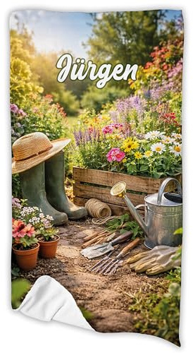 Unikatolo Handtuch mit Name personalisiert, Badetuch Duschtuch Strandtuch Saunatuch individuell Bedruckt für Erwachsene & Kinder (Garten, 70 x 140 cm)