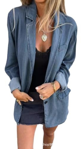 Dam överdimensionerad denimkavaj enkelknäppt jeansjacka | Jeansblazer, överdimensionerad passform, enkelknäppt design, långärmad, fickdetalj