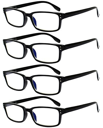 Kerecsen 4 Pack Reading Glasses for Men and Women with Spring Hinges, Lightweight Black Rectangular Readers Eyeglasses (4 Pack Black, 2.00)