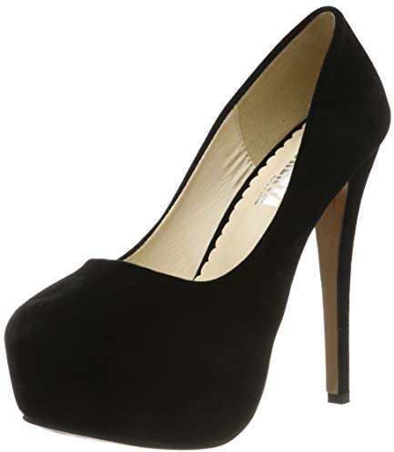 OCHENTA Women's Round Toe Stiletto High Heel Platform Slip On Pumps Black Asian Size 46 - UK B(M) 10.5