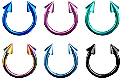 Piersando Piercing Hufeisen Septum Ring 6er Set mit Spikes Titan