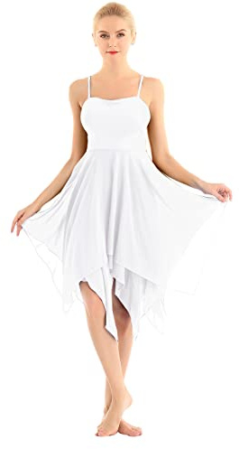Freebily Dansbalettklänningar Dam Asymmetrisk konstnärlig gymnastik Bodysuit Tutu Klassisk Dans Asymmetrisk Chiffong Latin Dansklänning Rumba Samba, Vit, M