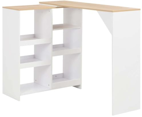 vidaXL Bartisch mit Beweglichem Regal Weiß 138x39x110 cm