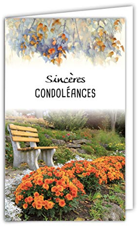 24-1015-B Carte Sincères Condoléances Format 16x9,5cm avec Enveloppe Blanche Décès Deuil Paysage Paisible Soleil Couchant banc Paix Eau Herbe Graminée Fabriqué en France