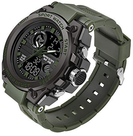 KXAITO Orologio sportivo da uomo, analogico, militare, per esterni, LED, cronometro, digitale, elettronico, grande display, impermeabile, tattico, da polso, 26_verde, L, Cinturino