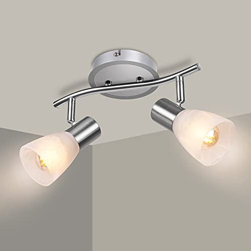 Unikcst 2 Flammig Deckenstrahler E14 LED Deckenleuchte Glas | Modern Schwenkbar Deckenlampe, Decken- oder Wandmontage, Wohnzimmer Schlafzimmer Ohne Leuchtmittel
