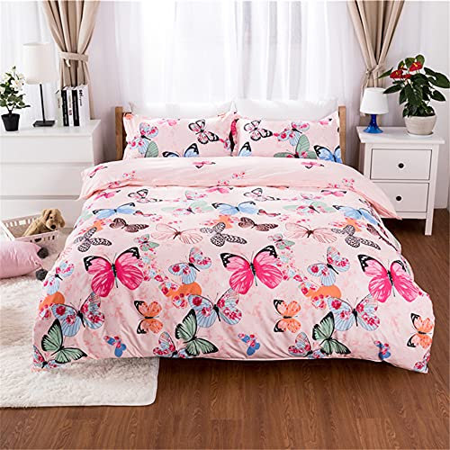 Meiju-shop Bettwäsche-Set, Mateju 3pcs Microfaser Bedrucktes Weiche Atmungsaktive Hypoallergen Kopfkissenbezug Bettbezug mit Reißverschluss Schließung (Schmetterling,135x200+80x80cm)