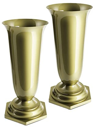 Tymar Grabvase, 2er-Pack, Friedhofsvase mit Sockel, Grabschmuck, Vase für Grab, Kunststoff (Gold, ø 15,5 cm) | Grabschmuck, Vase für Grab, Kunststoff