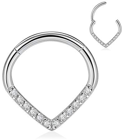 AROWRO 16G Teardrop Septum Schmuck 316L Chirurgenstahl Septum Ringe Daith Ohrringe Nasenringe Septum Clicker Daith Rook Helix Lobe Knorpel Piercing Schmuck CZ/Opal/Stern/Pyramide Desi
