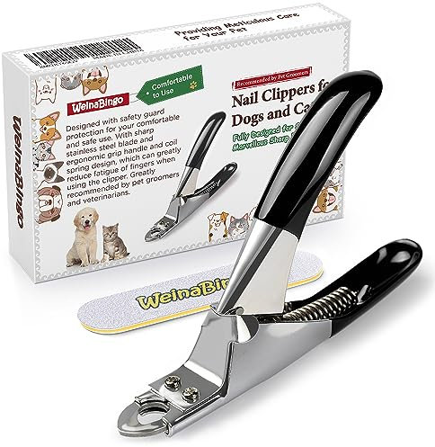 WeinaBingo Krallenschere für Hunde und Katzen, professioneller Krallentrimmer mit kostenloser Nagelfeile, scharfe Edelstahlklinge, stabile rutschfeste Griffe – für sichere, professionelle Fellpflege