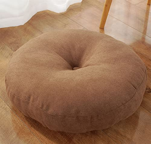 LQLD Cojin De Suelo Grande Redondo, Almohada De Suelo De Color Sólido Grueso, Cojin Asiento Tatami Lavable Desmontable para Alfombras De Salón, Balcón, Yoga,Dark Khaki,42 * 42cm