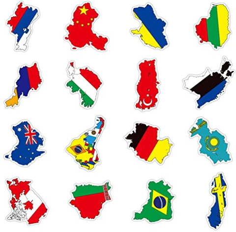 Sewroro 100Pcs National Flag Country Country Sticker Vinyl World Flag Aufkleber Country Flaggen Abziehbild für Laptop- Auto Koffer Wasserflasche
