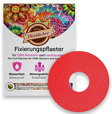 Diasticker® | Freestyle Libre 2/LibreProtect plåster XL (10 stycken, röd) | vattentät – ventilerande – starkt grepp | plåster, sensorlapp, fixering, tejp, överlappning, fixeringsplåster