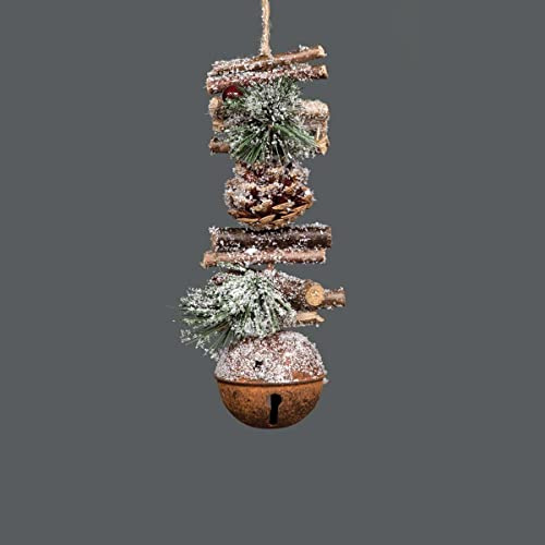 SHATCHI 33 cm Girlande mit rustikalen Glöckchen, Holzstäben, Beeren und Tannenzapfen, Weihnachten, Wand, Türhänger, Schlittenglocken, Weihnachtsdekoration, Hängedekoration