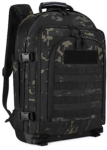 HUNTVP Taktischer Rucksack 50L Rucksack Erweiterbar MOLLE Wanderrucksack 50L Trekkingrucksack Herren Militär Rucksack Wasserdicht Bundeswehr Rucksack für Sport Outdoor Wandern Camping, Camo