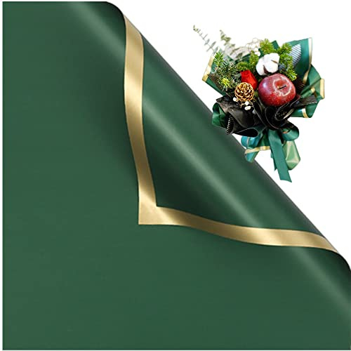 XZJMY 20 Blatt Blumen-Geschenkpapier, Goldblumensträuße, Geschenkpapier, verdickt/wasserdicht, Blumenstrauß, Geschenkzubehör, DIY, Bastelverpackung, 57,9 x 57,9 cm, Grün