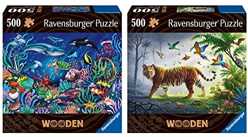 Ravensburger Wooden Puzzle 17515 - Unten im Meer - 500 Teile Holzpuzzle für Kinder und Erwachsene ab 14 Jahren & Wooden Puzzle 17514 - Tiger im Dschungel - 500 Teile Holzpuzzle (Whimsies)