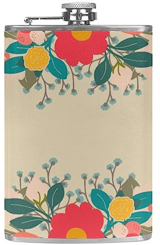 Flasque avec entonnoir Flacons personnalisés,Fleurs,Petit flacon portatif en acier inoxydable pour l'alcool