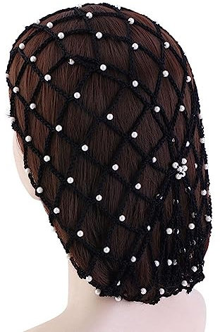 CHUYIX Snoods - Rete per capelli da donna, 1 retina per capelli con perle, per capelli, per dormire, uncinetto, rete per capelli, per donne e ragazze