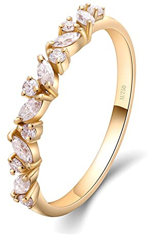 Bishilin Trauring Gold 750 Damen Einzeln, Frauen Ring Schmal mit Moissanit Bandring Gold Ring Hochzeit und Verlobung Größe 47 (15.0)-67 (21.3)