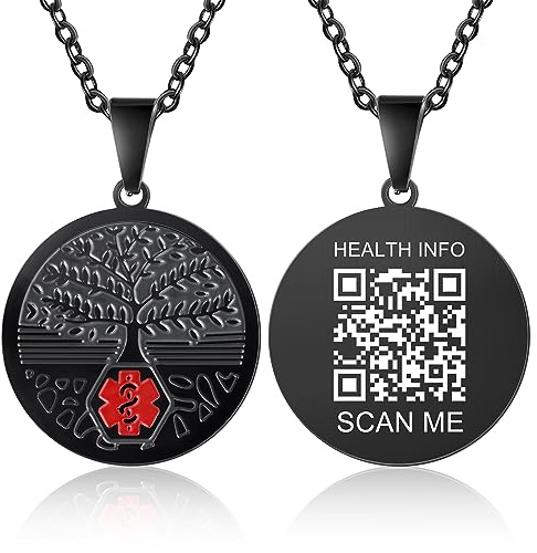 Theluckytag Medizinische Notfall-Halskette für Frauen – Edelstahl medizinische Halskette mit Gravur QR-Code – Mehr Platz Benutzerdefinierte Online-Notfallinformationen
