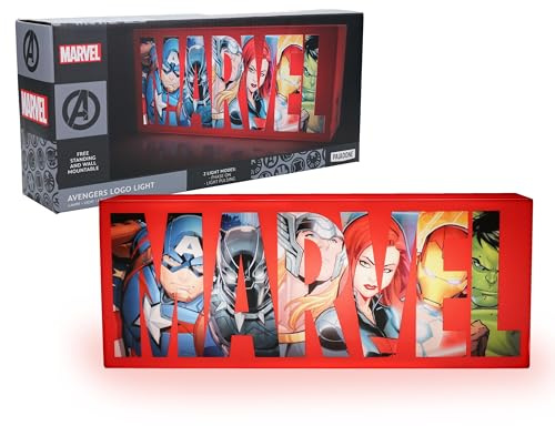 Lumière logo Marvel Avengers - Officiellement licencié, 2 modes d'éclairage, Panneau décoratif pour fans de Marvel, Fonctionne à piles ou USB