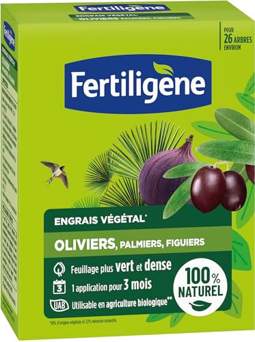 FERTILIGENE FEGOLI650 - Engrais Végétal Oliviers, Plamiers, Figuiers 650 g - Un feuillage plus vert et dense -Seulement 1 application en 3 mois - Jusqu'à 26 arbres - Produit 100% naturel avec zéolite