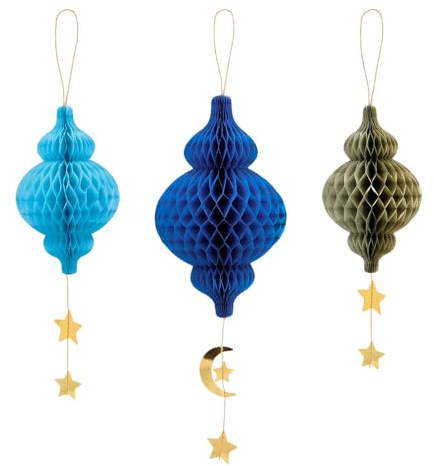 Boland - Dekoration Waben Eid Mubarak, 3 Stück | Set aus Papier für Ramadan und Feiertag, 1 x 30 cm, 2 x 23 cm