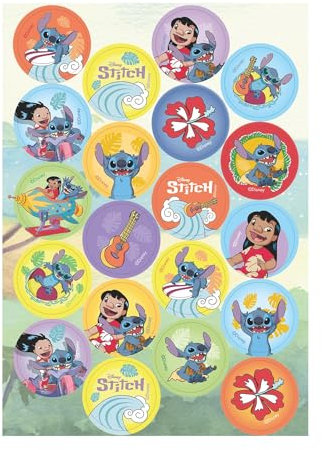 Dekora, Mini Dischi di Ostia di Stitch, Decorazioni Commestibili per Cupcake, Biscotti e Muffin, Merende e Feste per Bambini, Dischi da 3,4 CM
