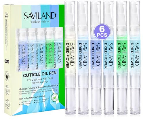SAVILAND Kit Huile Cuticules Ongles Stylo, 6 PCS Stylos de Soin des Ongles Baume à Ongles avec Extrait d'Aloès Vera, Apaisant et Réparateur pour les Ongles Fissurés, Secs, Rouges