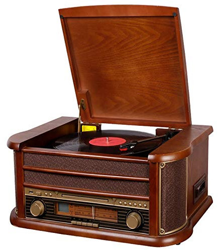 Tourne-Disque Vintage, Tourne-Disque phonographe Compatible avec Les enregistrements 18/25/30 cm, Platine Vinyle Compatible Lecture MP3 USB, Lecteur CD et Cassette, Radio FM