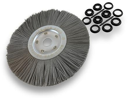 Lot de 3 brosses circulaires NYLON Abrasif | Ø 300 mm | Epaisseur 1 rang | Carbure de silicium Grain 120 | Alésage 32 mm + réducteur bague 25/22/20/16/12 mm | Touret ponceuse | Kibros 211301KR_120x3