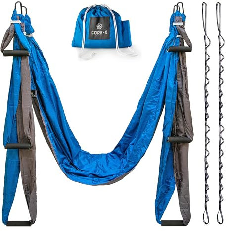 Core X - Columpio aéreo de tela resistente y con protección UV, equipo de entrenamiento de yoga para fuerza y equilibrio, juego de columpios de yoga en casa con cadenas de margaritas extralargas para