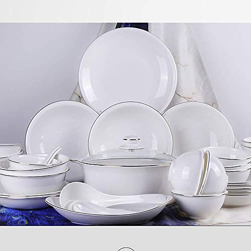 56 Pieces Bone China Kitchen Dinnerware Set,Round White Modern Plates Dishes Bowls Service for 12