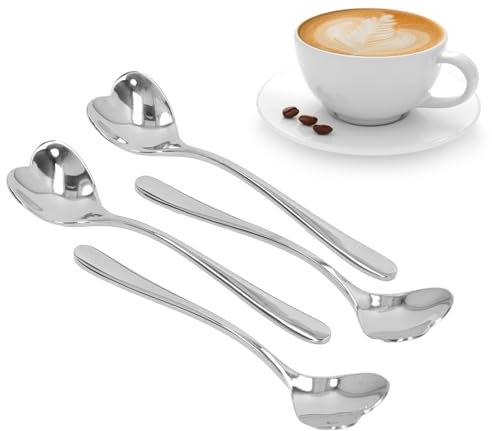 4 Stück herzförmige Kaffeelöffel, Edelstahl, Teelöffel, Espressolöffel, Dessertlöffel, Kaffeerührstäbchen, Mini-Löffel-Set für Zucker, Rühren, Eiscreme