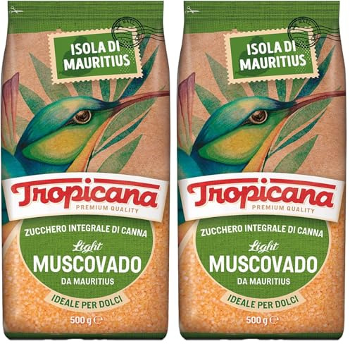 Tropicana, Zucchero di Canna Integrale Light, Ideale come Dolcificante per Bevande o per Dolci, Sapore Dolce e Speziato con Aroma Intenso, Per una Dieta Sana e Bilanciata, 500 gr (Confezione da 2)