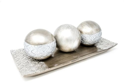 Elegante bandeja decorativa con adornos en plata, cuenco decorativo con bolas, juego para salón, rectangular, pesada calidad
