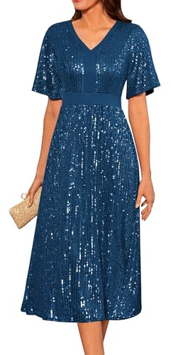 GRACE KARIN Elegant paljettklänning, festlig cocktailklänning för bröllopsgäst, glänsande paljettklänning för kvällsfest, Påfågelsblå, L