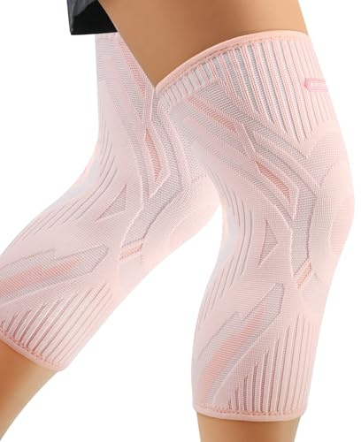 INDEEMAX 2er Pack Kniebandage Damen und Männer, Kompression Kniestütze für Arthritis, Meniskus, ACL, Sport, Laufen, Fußball, Atmungsaktiv Knie Bandage mit Anti Rutsch Silikonstreifen, Rosa,L