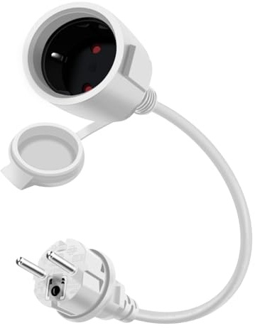 HuaLiSiJi Schuko Verlängerung Kurz Weiß 16A /250V Schuko Verlängerungskabel Kurz Schutzkontakt Verlängerungskabel, IP44 Kabel für Außen Oder Innenbereich, Zuhause, Büro (Weiß, 0.5m)