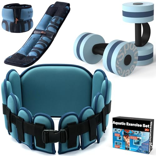 Sportneer All-In-One Aqua Aerobics Equipment Set – EVA Water Dumbbells, Aqua Jogging Belt & Ankle Weights for Aqua Fitness, Pool Exercise, Aqua Aerobics & Water Sport, Dark Blue