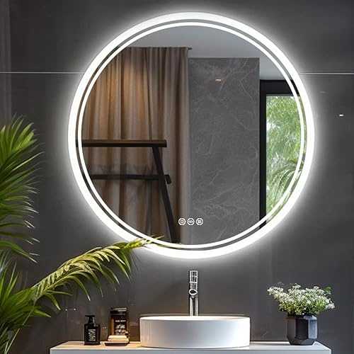 LUVODI Badrumsspegel med ljus: 80 x 80 cm dimbar LED-badrumsspegel med bakgrundsbelysning, imma, okrossbar IP65, 3 färger med minnesfunktion, beröringssensor