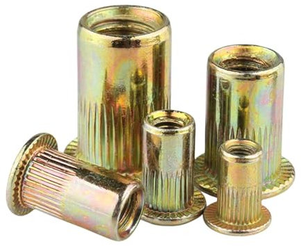 Aqxypas M3 M4 M5 M6 M8 M10 M12 Verzinkter Kohlenstoffstahl Blindnietmutter mit flachem Kopf und Gewinde Nieteinsatz Nutsert Rändelmuttern Nietmutter(M5 x 50picecs)