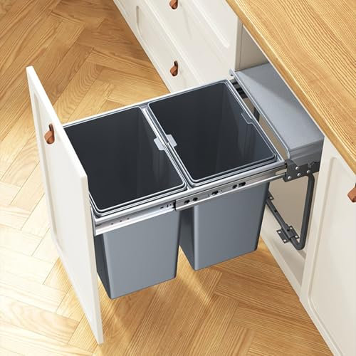 30 L/40 L Cubo de Basura Extraíble Bajo Mueble Encimera/Fregadero con Tapa, Cubos de Basura para Ahorrar Espacio en la Cocina con Cierre Suave y Base Fija(34x48x41cm)