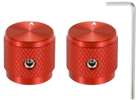 sourcing map Potentiometer-Drehknöpfe aus Aluminium, 6 mm, universeller Lautstärkeregler mit Pfeilanzeige für Gitarre, 1,6 cm (5/8 Zoll), Rot, 2 Stück