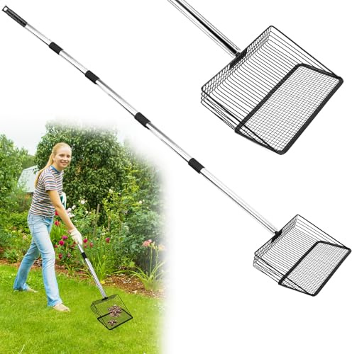 BOXOB Chicken Manure Shovel, 10x60in Adjustable 4 in 1 Chicken Coop Rake Scooper with Long Handle Stainless Steel Multifunctional Scoop Accessories for Sand Cleaning Coop Sifting Litter