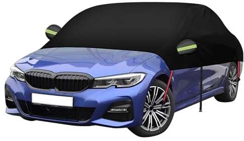 Halbgarage für BMW 3er 2019–2025, 420D Oxford, wasserdichte Auto-Abdeckung, Allwetterschutz, Sonnen-, Regen-, Staub-, UV-Schutz, mit Reißverschluss auf der Fahrerseite für Windschutzscheibe