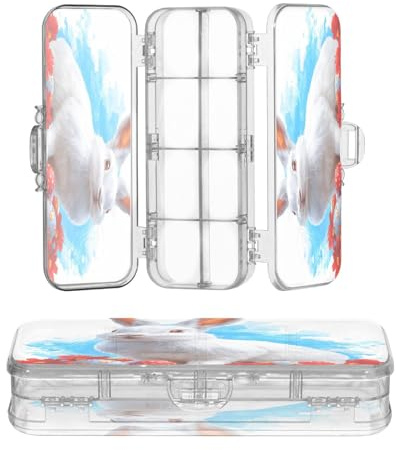 OWFKAY Pencil Case with Supplies Rabbit Blue Egg Plastic Clear Pencil Box Organizer Crayon Storage Box Double Layer Pen Holder for School