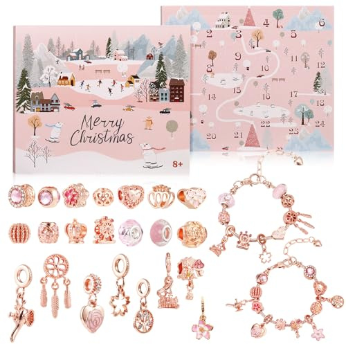 Naler Jewelry Advent Calendar 2025 Women Charm Bracelet Advent Calendar Rose Gold Jewelry Set for Adults Women Ladies Teen Girls