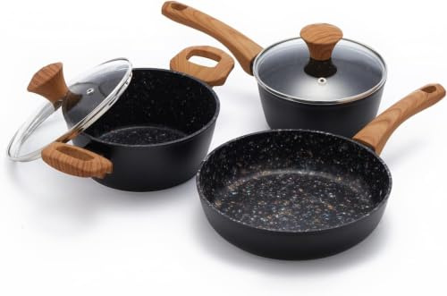 Jovire 5 st non-stick köksredskap set 28 cm kastrull gryta med lock svart